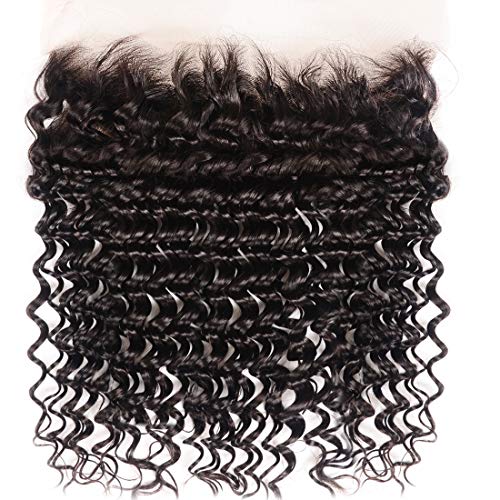 Product Cover UNice Hair Brazilian Deep Wave Lace Frontal Closure 13X4 Ear to Ear Free Part Swiss Lace Frontal 100% Unprocessed Brazilian Virgin Human Hair Natural Color (18inch frontal)