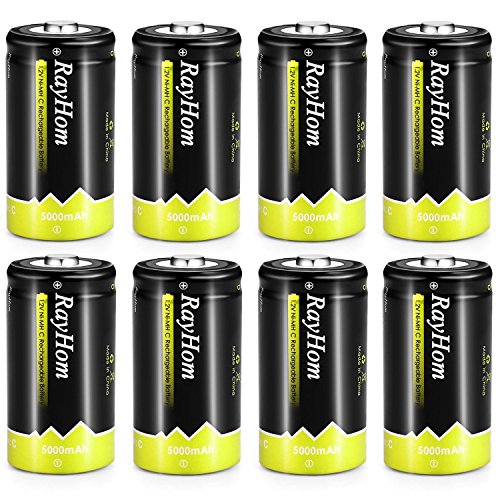 Product Cover Rechargeable C Batteries 5000mah - RayHom Rechargeable C Batteries, 1.2V 5000mAh Ni-MH High Capacity C Size Battery with Box (8 Pack)