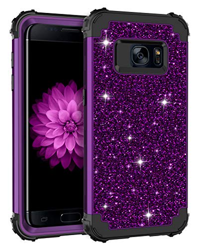 Product Cover Pandawell Compatible Galaxy S7 Case Luxury Glitter Sparkle Bling Heavy Duty Hybrid Sturdy Armor High Impact Shockproof Protective Cover Case for Samsung Galaxy S7 - Shiny Purple/Black