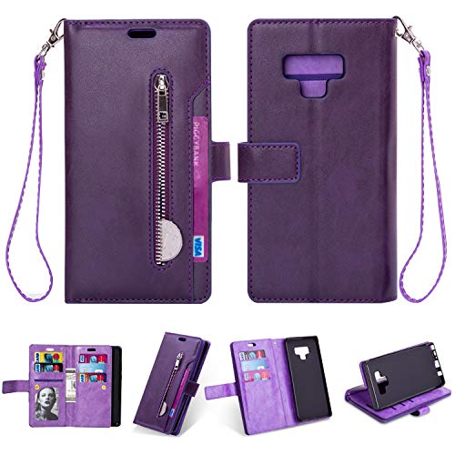Product Cover FLYEE Samsung Note 9 Case,Galaxy Note 9 Wallet Case, 10 Card Slots Premium Flip Wallet Leather Magnetic Case Purse with Zipper Coin Credit Card Holder Cover for Samsung Galaxy Note 9 Purple