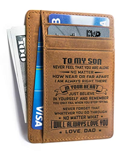 Product Cover Minimalist Wallets Gift for son from Dad Slim Wallet RFID Front Pocket Wallet (To my Son - Love Dad)