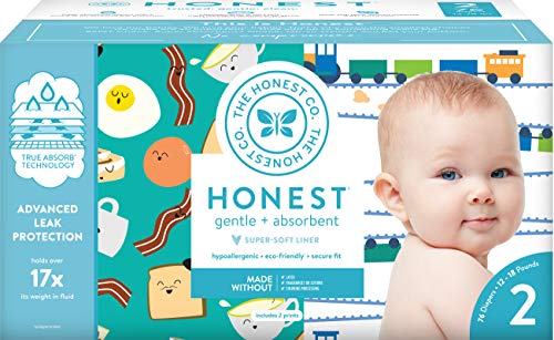 Product Cover The Honest Company Club Box Diapers with TrueAbsorb Technology, Trains & Breakfast, Size 2, 76 Count