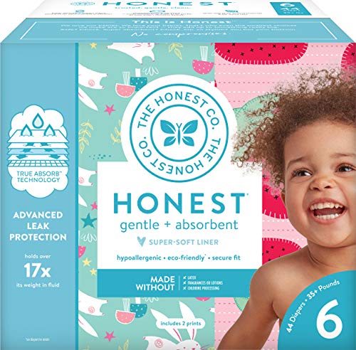 Product Cover The Honest Company Club Box Diapers with TrueAbsorb Technology, Strawberries & Bunnies, Size 6, 44 Count