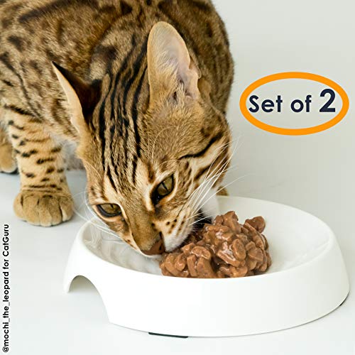 Product Cover CatGuru Cat Food Bowl, Whisker Stress Free Cat Bowls, Whisker Fatigue Cat Bowl, Wide Cat Dish, Shallow Cat Food Bowls, Non Slip Cat Dishes for Food, Pet Bowls for Cats (Round-Set of 2, Marshmallow)
