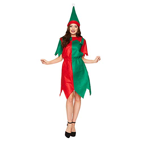 Product Cover Santa Elf Dress Costume - Christmas Holiday North Pole Cosplay, L Red, Green