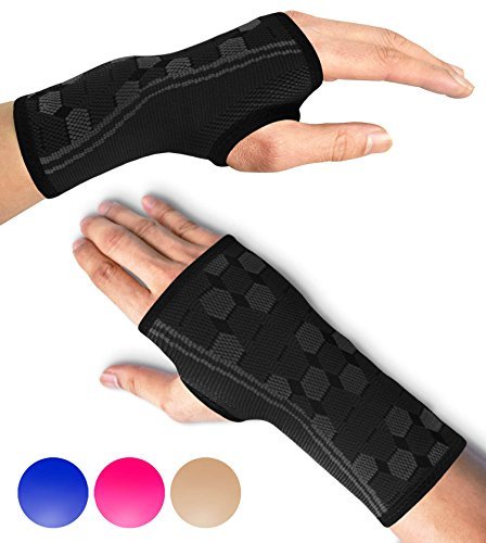 Product Cover Sparthos Wrist Support Sleeves (Pair) - Medical Compression for Carpal Tunnel and Wrist Pain Relief - Wrist Brace for Men and Women (Medium, Midnight Black)