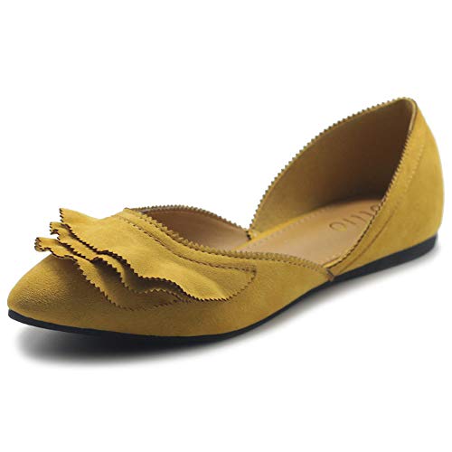 Product Cover Ollio Women's Shoes Faux Suede Slip On Scallped Collar Pointed Toe Ballet Flats
