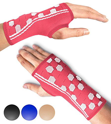 Product Cover Sparthos Wrist Support Sleeves (Pair) - Medical Compression for Carpal Tunnel and Wrist Pain Relief - Wrist Brace for Men and Women (Medium, Flamingo Pink)