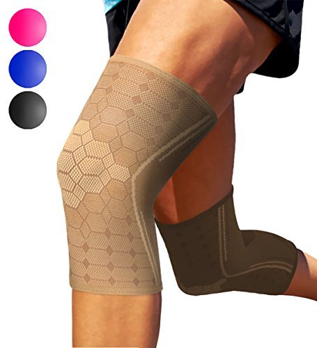 Product Cover Sparthos Knee Compression Sleeves by (Pair) - Joint Protection and Support for Running, Sports, Knee Pain Relief (Desert Beige, Large)