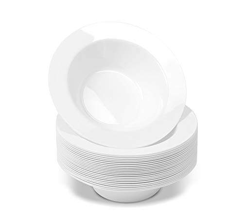 Product Cover 50 Disposable White Plastic Dessert Bowls | SMALL 6 oz. Premium Heavy Duty Dinnerware with Real China Design | Safe & Reusable (50-Pack) by Bloomingoods