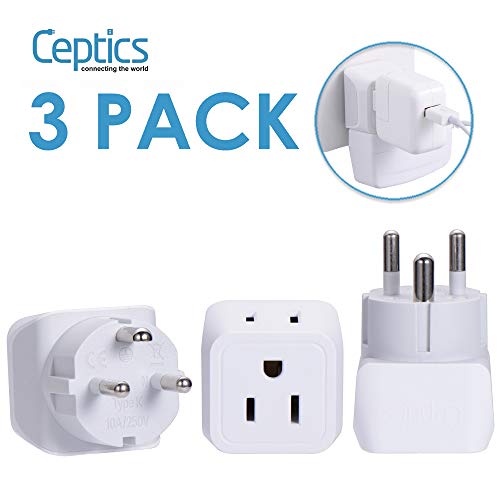 Product Cover Denmark Travel Adapter Plug by Ceptics with Dual Usa Input - Power - Type K (3 Pack) - Ultra Compact - Safe Grounded Perfect for Cell Phones, Laptops, Camera Chargers and More (CT-20)