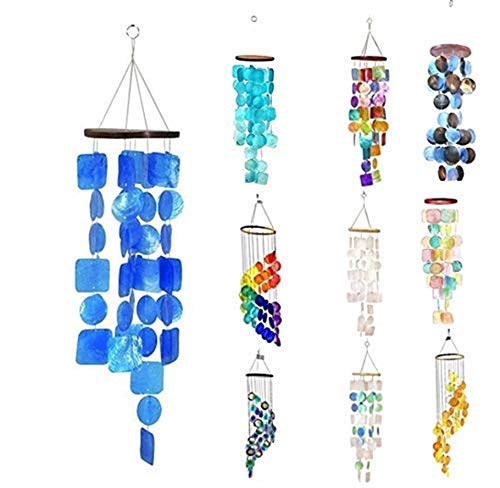 Product Cover Bellaa 27918 Outdoor Patio Garden Wind Chimes Amazing Grace Quality Gifts for Mom Best Friends Grandma Teacher Mother in Law Soothing Tone Handmade Capiz Sea Shell Chimes Beach Balcony Blue 27 Inch