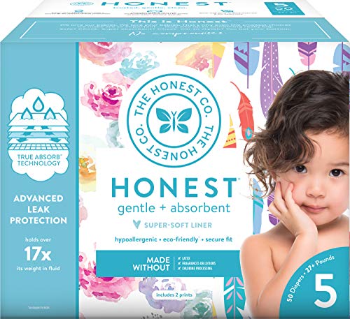 Product Cover The Honest Company Club Box Diapers with TrueAbsorb Technology, Rose Blossom & Feathers, Size 5, 50 Count