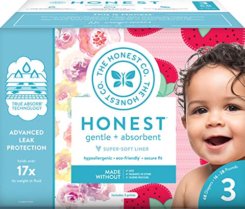 Product Cover The Honest Company Club Box Diapers with TrueAbsorb Technology, Rose Blossom & Strawberries, Size 3, 68 Count