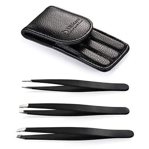 Product Cover Tweezers Set, DUcare 3 Pieces Stainless Steel Tweezers for Eyebrow, Facial and Body Hair with Compact Travel Case Gift