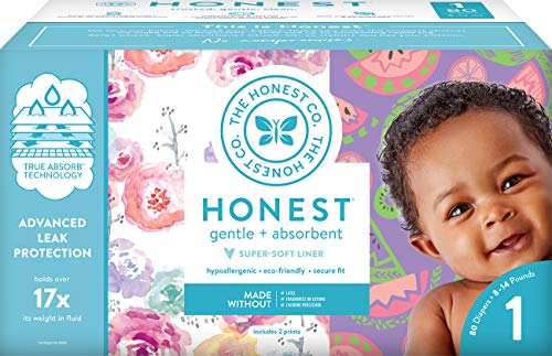 Product Cover The Honest Company Club Box Diapers with TrueAbsorb Technology, Rose Blossom & Sliced Fruit, Size 1, 80 Count