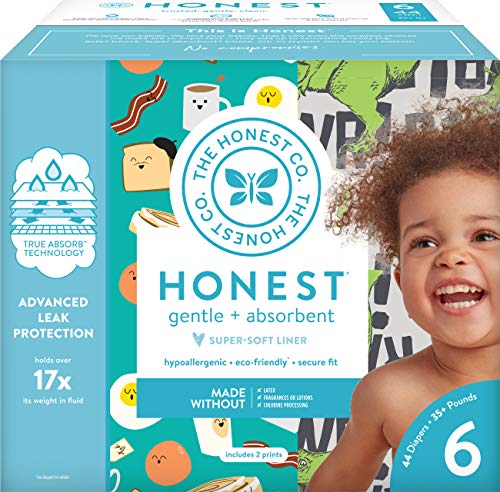 Product Cover The Honest Company Club Box Diapers with TrueAbsorb Technology, T-Rex & Breakfast, Size 6, 44 Count