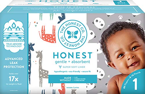 Product Cover The Honest Company Club Box - Size 1 - Pandas & Safari Print with TrueAbsorb Technology | Plant-Derived Materials | Hypoallergenic | 80 Count