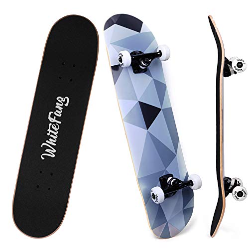 Product Cover WhiteFang Skateboards for Beginners, Complete Skateboard 31 x 7.88, 7 Layer Canadian Maple Double Kick Concave Standard and Tricks Skateboards for Kids and Toddles (Diamond)
