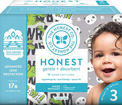 Product Cover The Honest Company Club Box Diapers with TrueAbsorb Technology, Pandas & T-Rex, Size 3, 68 Count