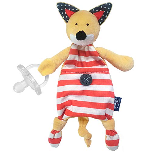 Product Cover Chicco Pocket Buddies Soft Pacifier Holder-Lovey, Soothing Plush Toy Animal 0m+, Fox