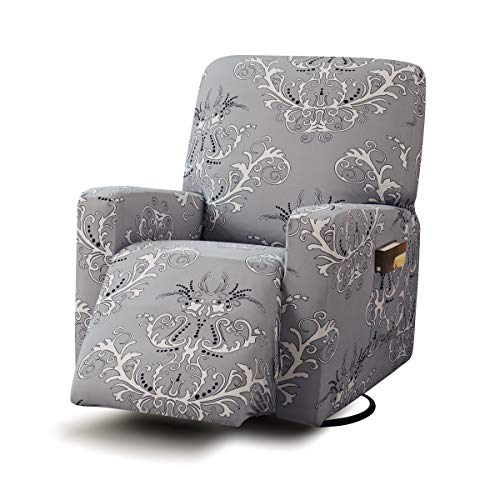 Product Cover TIKAMI Stretch Printed Recliner Chair Covers Washable Sofa Slipcovers Furniture Protector with Remote Pocket for Pets and Kids(Gray Print)