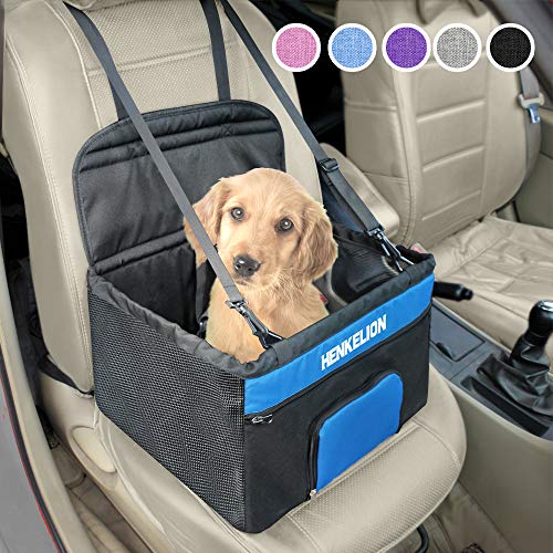 Product Cover Henkelion Pet Booster Seat,Deluxe Pet Dog Booster Car Seat for Small Dogs/Medium Dogs, Reinforce Metal Frame Construction | Portable Waterproof Collapsible Dog Car Carrier with Seat Belt - Black Blue