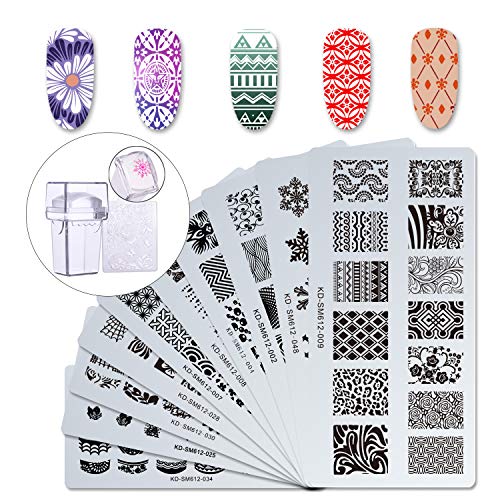 Product Cover Makartt 12pcs Nail Art Stamp Stamping Templates Kit with 10pcs Plastic Manicure Plates 1 Stamper 1 Scraper for DIY & Salon Nail Art, S-01