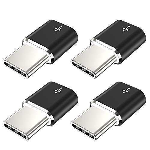 Product Cover USB Type C Adapter,4-Pack (Mini Version) Aluminum Micro USB to USB C Convert Connector Fast Charging Compatible Samsung Galaxy S10 S9 S8 Plus,Note 9 8,Pixel 3 2 XL,LG V35 V30 G7 G6,Moto Z2 Z3(Black)