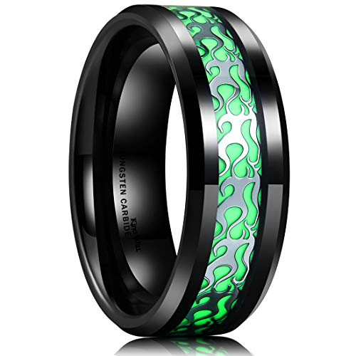 Product Cover King Will Aurora 8mm Luminou Glow Tungsten Carbide Wedding Ring Celtic Dragon/Skull/Lord of Ring