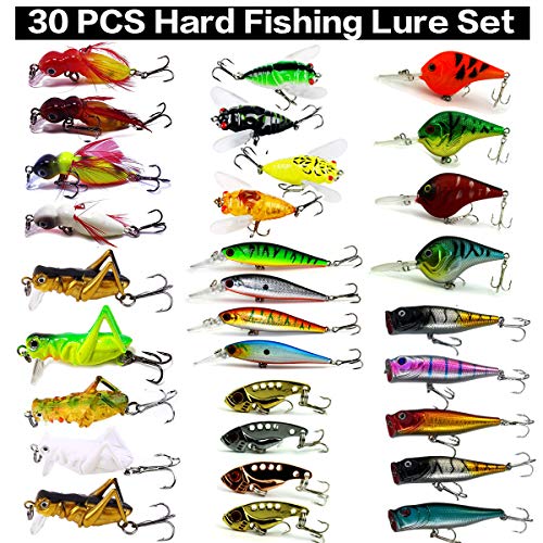 Product Cover XBLACK Fishing Lures Set Fly Fishing Flies Kit Insect Cicada Crickhopper Hard Baits Minnow Crankbait VIB Swimbait for Bass Pike Fit Saltwater and Freshwater