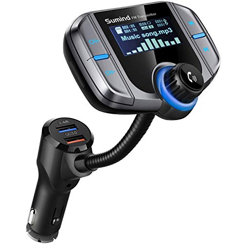 Product Cover (Upgraded Version) Sumind Car Bluetooth FM Transmitter, Wireless Radio Adapter Hands-Free Kit with 1.7 Inch Display, QC3.0 and Smart 2.4A USB Ports, AUX Output, TF Card Mp3 Player(Silver Grey)