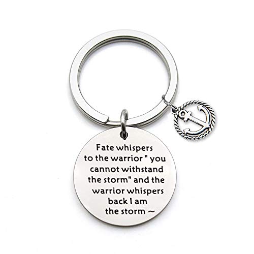 Product Cover FEELMEM Encouragement Keychain I am The Storm Fate Whispers to The Warrior Keyring Inspirational Jewelry Gift (Silver)