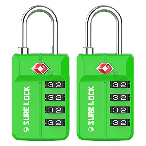 Product Cover TSA Approved Travel Luggage Locks, Open Alert Combination Lock for School office & Gym Locker,Toolbox, Pelican Case, GREEN 2 PACK