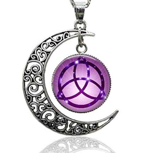 Product Cover Tripple Moon Witchy Pentacle Pentagram Triquetra Necklace Wiccan Pagan Jewelry Charms for Women and Men Gift