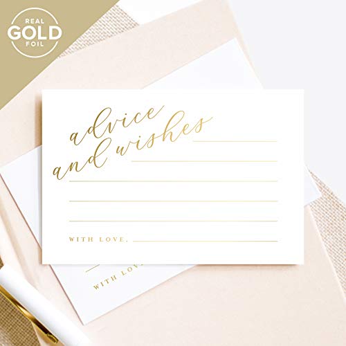 Product Cover Bliss Collections Gold Advice and Wishes Cards, Perfect for the Bride and Groom, Mr and Mrs, Baby Shower, Bridal Shower, Wedding, Graduation or Special Event, 50 Pack of 4x6 Cards