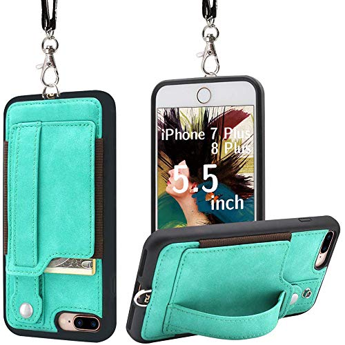 Product Cover TOOVREN Upgraded iPhone 7 Plus Case, iPhone 8 Plus Wallet Case, Necklace Lanyard Case with Kickstand Card Holder, Ajust Detachable Anti-Lost Lanyard Strap Perfect for Daily use, Work, Outdoors Aqua
