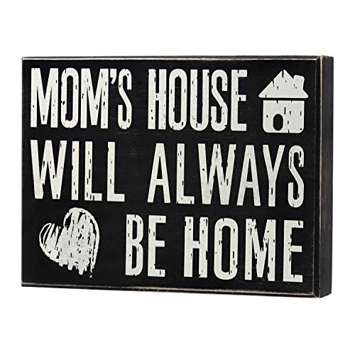 Product Cover JennyGems - Mom's House Will Always Be Home - Wooden Mom Quote Saying Box Sign - Sentimental Gift - Mom Sign - Presents for Mom - Mom Gifts for Mom and Grandma - Meaningful Mom Plaque