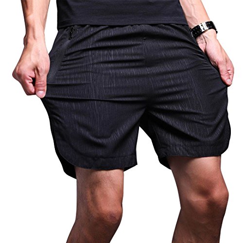 Product Cover LTIFONE Mens Gym Quick Dry Shorts Workout Training Running Vertical Stripe Shorts with Zipper Pocket