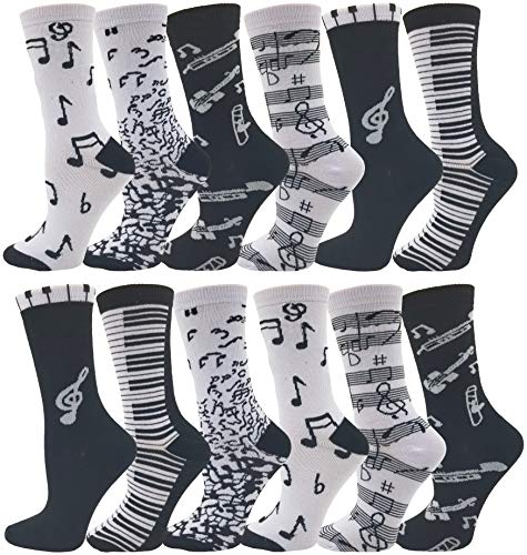 Product Cover Womens Novelty Socks, 12 Pairs, Soft & Comfortable, Cute Colorful Patterned Sock Bulk Pack Gift (Musical Notes)