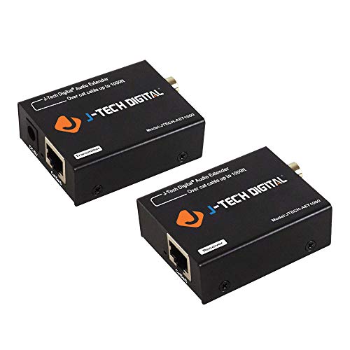 Product Cover J-Tech Digital Optical/Coaxial Digital Audio Extender/Converter Over Single Cat5e/6 Cable (PoC) up to 990' (300m) for Dolby Digital, DTS 5.1, DTS-HD, PCM [JTECH-AET1000]
