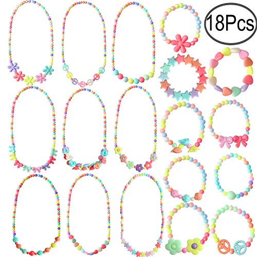 Product Cover Hicdaw 18PCS Toddler Costume Jewelry Princess Necklace Bracelet Kit Gift for Girls Dress Up Pretend Play Party Favors