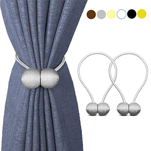 Product Cover HILELIFE Magnetic Curtain Tiebacks Clips - Window Tie Backs Holders for Home Office Decorative Rope Holdbacks Classic Tiebacks Design, 1 Pair (Grey)