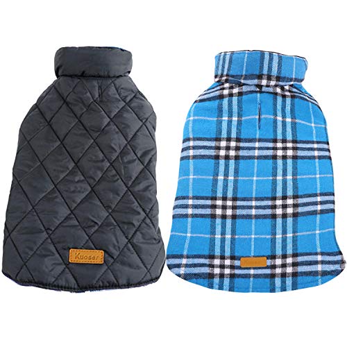 Product Cover Kuoser Dog Coats Dog Jackets Waterproof Coats for Dogs Windproof Cold Weather Coats Small Medium Large Dog Clothes Reversible British Plaid Dog Sweaters Pets Apparel Winter Vest for Dog Blue 3XL