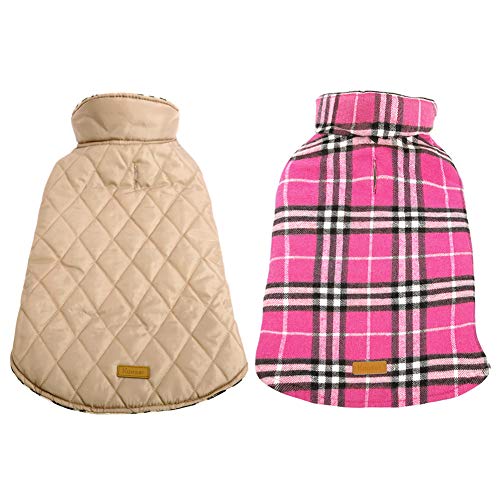 Product Cover Kuoser Dog Coats Dog Jackets Waterproof Coats for Dogs Windproof Cold Weather Coats Small Medium Large Dog Clothes Reversible British Style Plaid Dog Sweaters Pets Apparel Winter Vest for Dog Pink XL