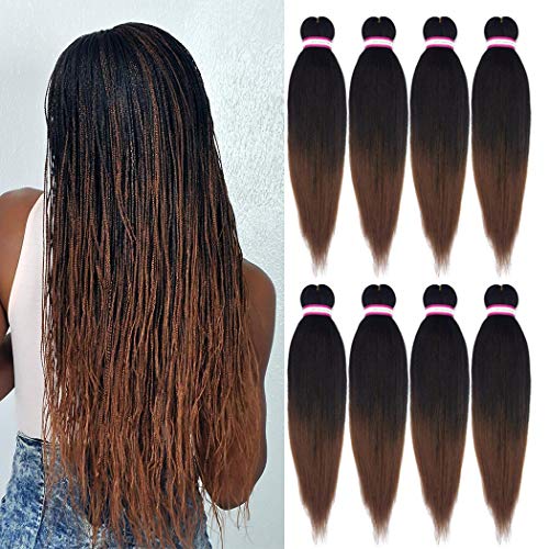 Product Cover Pre-stretched Braiding Hair Extension Ombre Natural Black Brown Professional Crochet Braiding Hair 20 Inch 8 Packs Hot Water Setting Perm Yaki Synthetic Hair for Twist Braids (#1B/30)