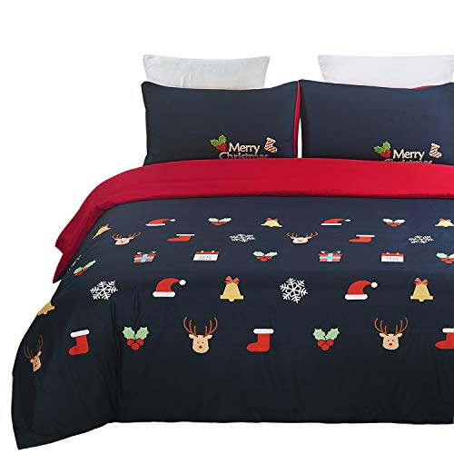 Product Cover Vaulia Microfiber Duvet Cover Set, Print Pattern Design for New Year Decorations, Blue/Red - Queen