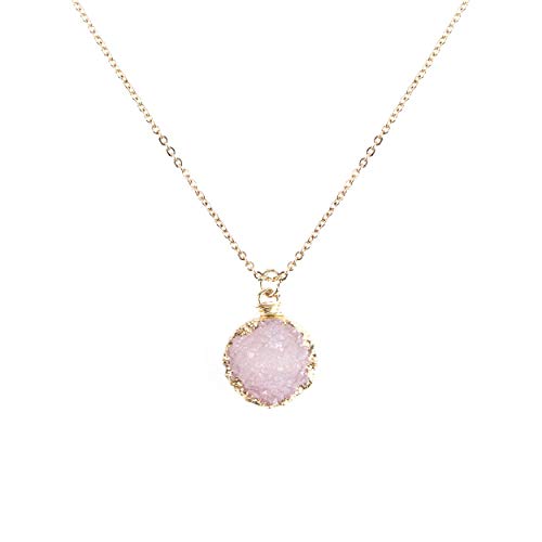 Product Cover Gold Plated Pendant Necklace for Women - Stylish Gold Design - Druzy Pendant Necklace - Great Gift (Light Rose)