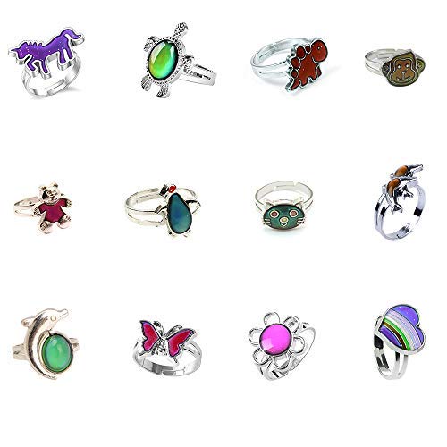 Product Cover LH1028 12pcs Mixed Mood Rings Classic Temperature Change Color Mood Ring Lovers (Adjustable Size) (12pcs-1)