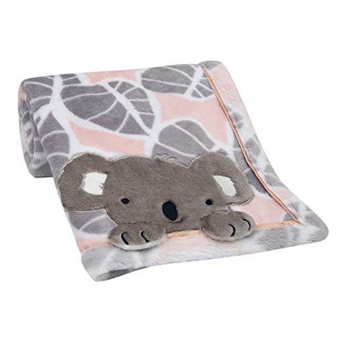 Product Cover Lambs & Ivy Calypso Pink/Gray Koala Leaf Print Luxury Coral Fleece Baby Blanket